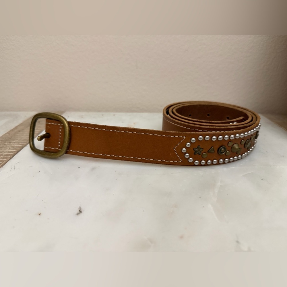 Gap Brown Cowhide Leather Belt Sz M Studded Detailing Western Boho Y2K